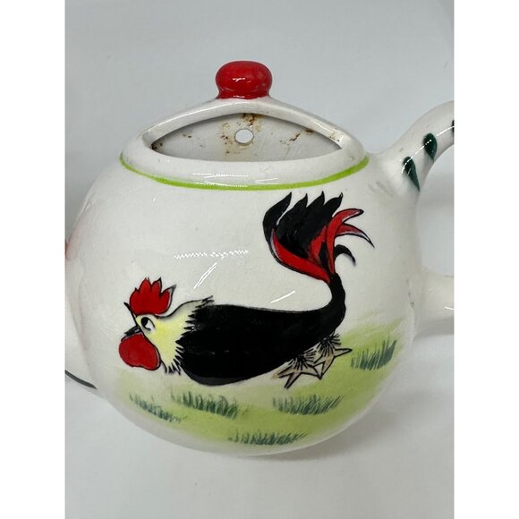 Vintage Japan Ceramic Rooster Teapot and Wall Pocket Mid-Century Farmhouse Decor - Picture 6 of 11